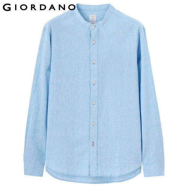 Giordano Men Shirt Chemise Homme Linen Shirts Men Long Sleeves Blouse Mandarin Collar Tops Brand Clothing Casual Shirt